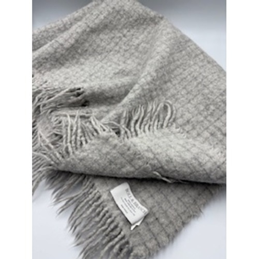 BOLL & BRANCH Throw Blanket OS Grey 100% Alpaca Wool Fringe Waffle Knit Luxury